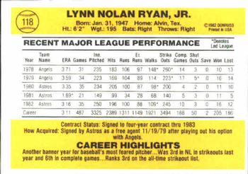 1983 Donruss #118 Nolan Ryan Back