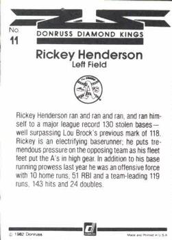 1983 Donruss #11 Rickey Henderson Back