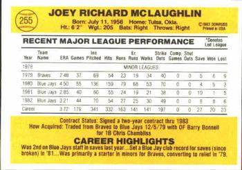1983 Donruss #255 Joey McLaughlin Back