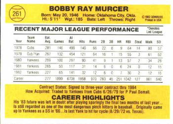 1983 Donruss #261 Bobby Murcer Back