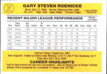 1983 Donruss #27 Gary Roenicke Back