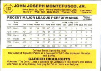 1983 Donruss #313 John Montefusco Back