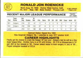 1983 Donruss #327 Ron Roenicke Back