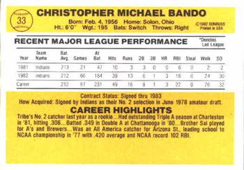 1983 Donruss #33 Chris Bando Back