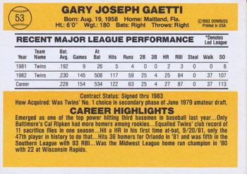 1983 Donruss #53 Gary Gaetti Back
