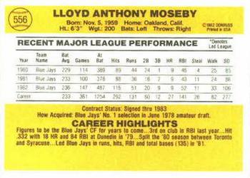 1983 Donruss #556 Lloyd Moseby Back