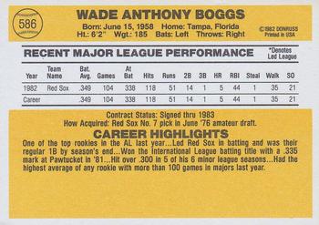 1983 Donruss #586 Wade Boggs Back