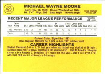 1983 Donruss #428 Mike Moore Back