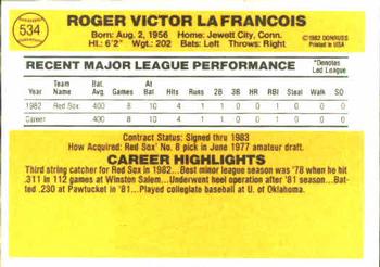 1983 Donruss #534 Roger LaFrancois Back