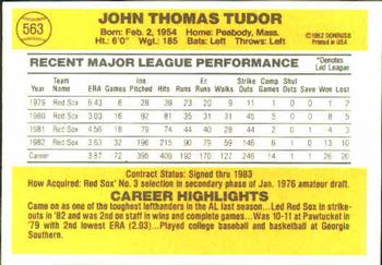 1983 Donruss #563 John Tudor Back