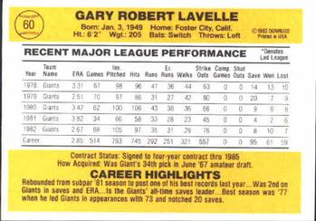 1983 Donruss #60 Gary Lavelle Back