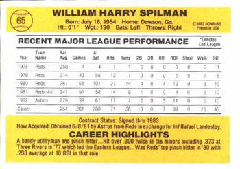 1983 Donruss #65 Harry Spilman Back