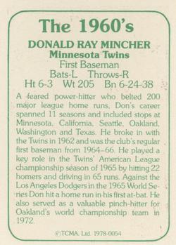 1978 TCMA The 1960's I #0054 Don Mincher Back