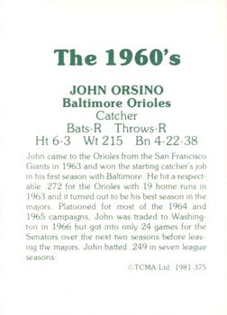 1981 TCMA The 1960's II #375 John Orsino Back
