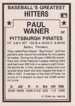 1987 TCMA 1982 Greatest Hitters #28 Paul Waner Back