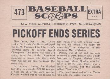 1961 Nu-Cards Baseball Scoops #473 Marty Marion   Back