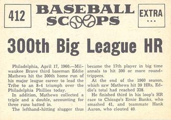 1961 Nu-Cards Baseball Scoops #412 Eddie Mathews   Back