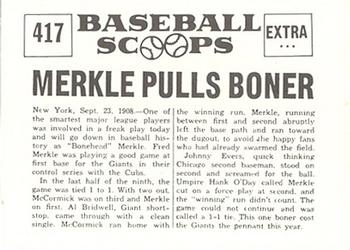 1961 Nu-Cards Baseball Scoops #417 Fred Merkle   Back