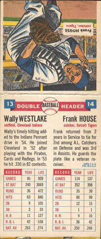 1955 Topps Double Header #13-14 Wally Westlake / Frank House Back