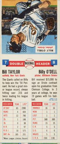 1955 Topps Double Header #7-8 Bill Taylor / Billy O'Dell Back