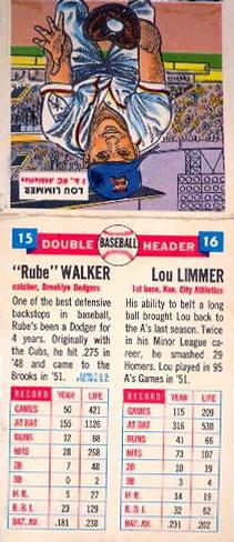 1955 Topps Double Header #15-16 Rube Walker / Lou Limmer Back