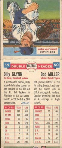 1955 Topps Double Header #59-60 Bill Glynn / Bob Miller Back