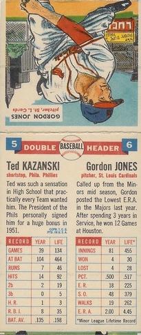 1955 Topps Double Header #5-6 Ted Kazanski / Gordon Jones Back