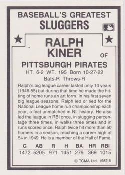1987 TCMA 1982 Greatest Sluggers  #5 Ralph Kiner Back