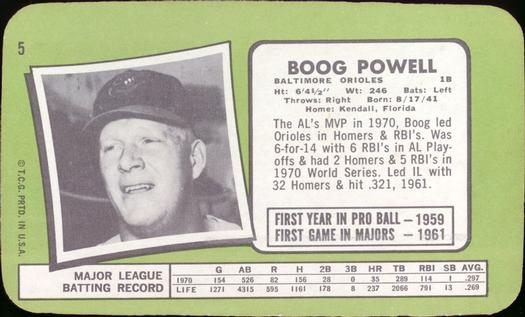 1971 Topps Super #5 Boog Powell Back