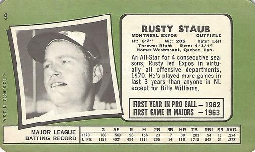1971 Topps Super #9 Rusty Staub Back