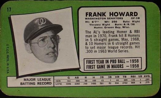 1971 Topps Super #17 Frank Howard Back