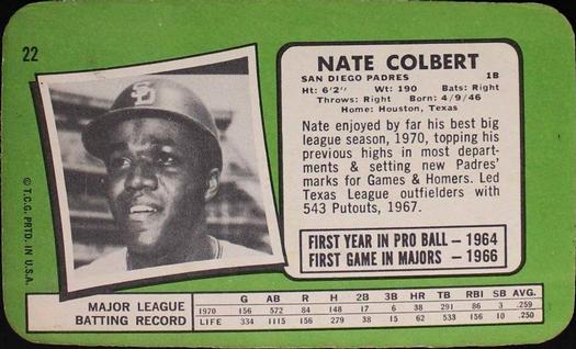 1971 Topps Super #22 Nate Colbert Back