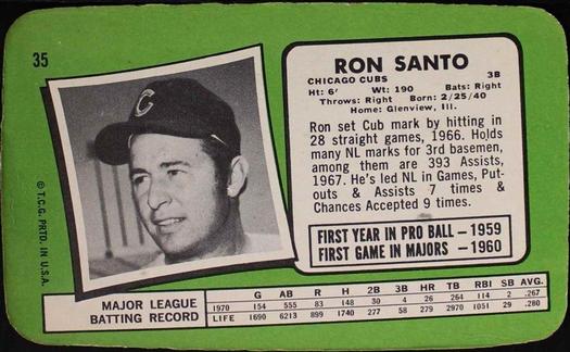 1971 Topps Super #35 Ron Santo Back