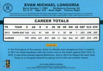 2014 Donruss - Stat Line Season #56 Evan Longoria Back