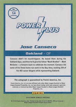 2014 Donruss - Power Plus Signatures #14 Jose Canseco Back