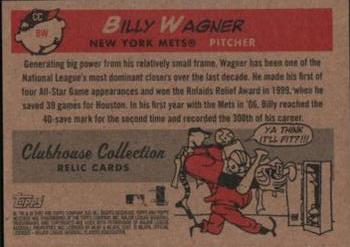 2007 Topps Heritage - Clubhouse Collection Relics #CC-BW Billy Wagner Back