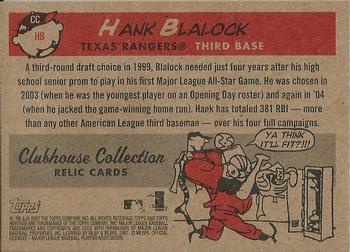 2007 Topps Heritage - Clubhouse Collection Relics #CC-HB Hank Blalock Back
