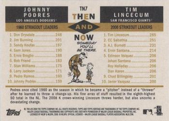 2009 Topps Heritage - Then and Now #TN7 Johnny Podres / Tim Lincecum Back