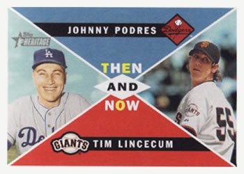 2009 Topps Heritage - Then and Now #TN7 Johnny Podres / Tim Lincecum Front