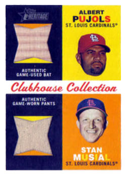 2009 Topps Heritage - Clubhouse Collection Relics Dual #CCDR-PM Albert Pujols / Stan Musial Front