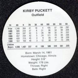 1991 Cadaco Discs #NNO Kirby Puckett Back