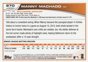 2013 Topps - Factory Set Bonus: Rookie Variations #270 Manny Machado Back
