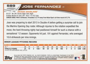 2013 Topps - Factory Set Bonus: Rookie Variations #589 Jose Fernandez Back