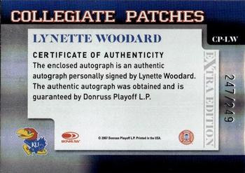 2007 Donruss Elite Extra Edition - Collegiate Patches #CP-LW Lynette Woodard Back