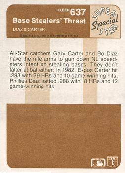 1983 Fleer #637 Base Stealers' Threat (Bo Diaz / Gary Carter) Back