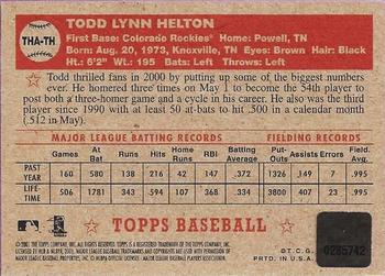 2001 Topps Heritage - Autographs #THA-TH Todd Helton Back