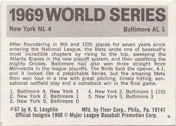 1971 Fleer World Series (Black Backs) #67 1969 - Orioles vs. Mets Back
