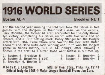 1971 Fleer World Series (Black Backs) #14 1916 - Red Sox vs. Dodgers - Jack Coombs Back