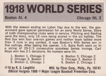 1971 Fleer World Series (Black Backs) #16 1918 - Cubs vs. Red Sox - Babe Ruth Back