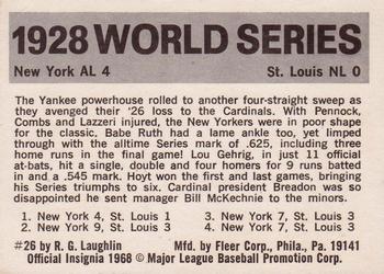 1971 Fleer World Series (Black Backs) #26 1928 - Yankees vs. Cardinals - Lou Gehrig Back
